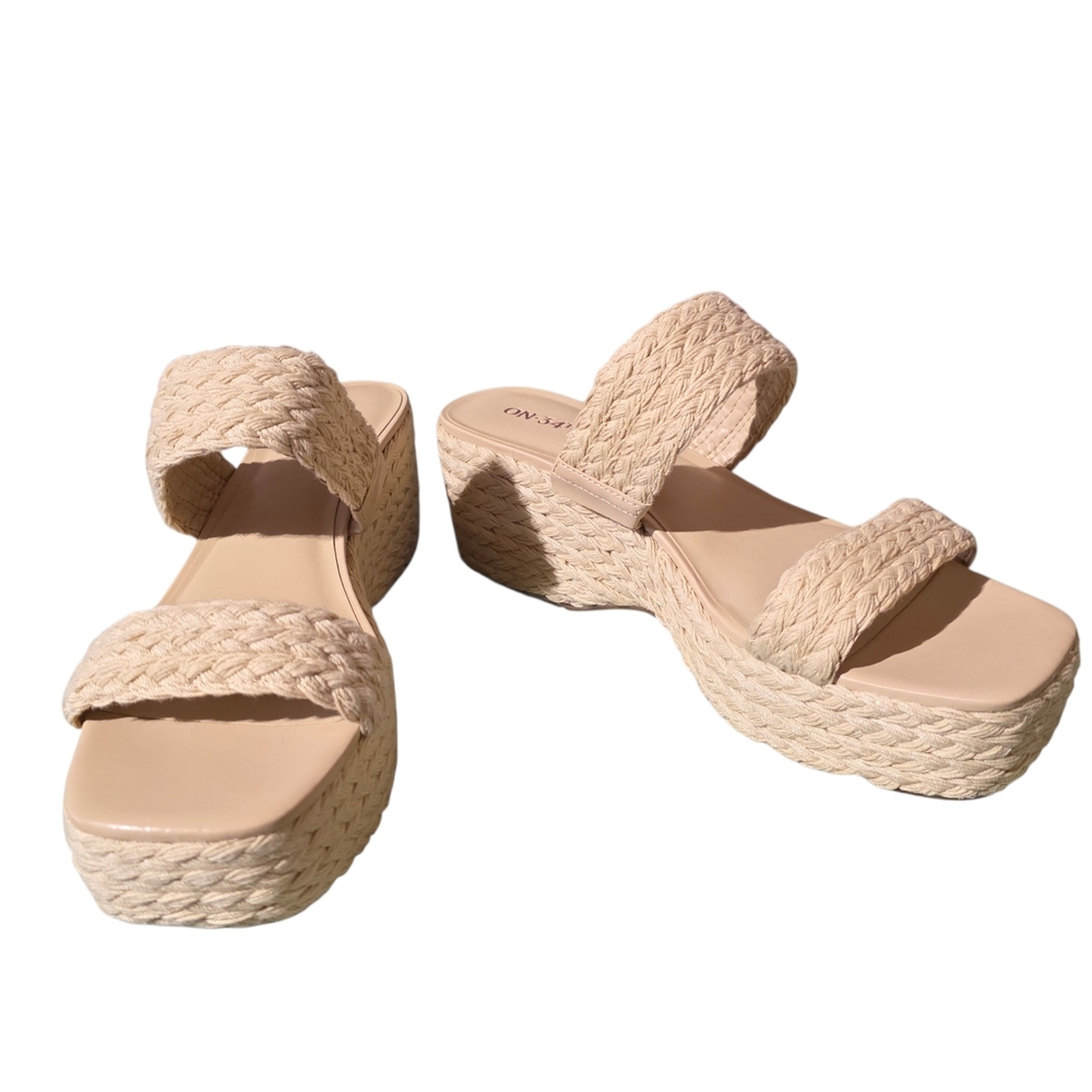 Braided Wedge Sandals - Tan